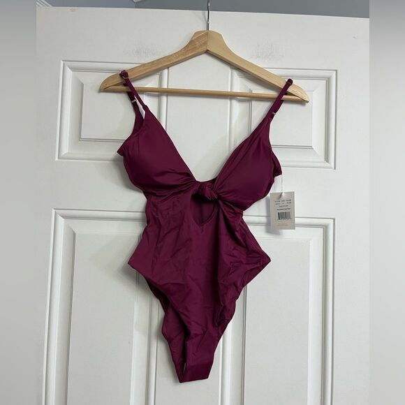Andie Swim Santorini One Piece Swimsuit Cutout Low Back Plum Purple NWT Size S